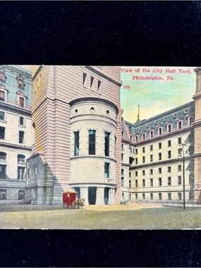Antique 1910 Philadelphia City Hall Yard Postcard Horse Carriage Courtyard PA